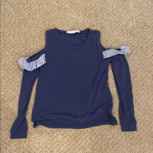 Navy blue cold shoulder shirt